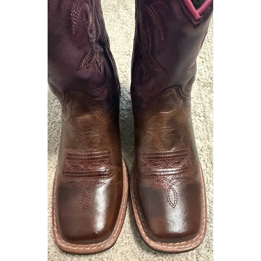 Dan Post Majesty Western Boots Kids 1D Brown Purple Excellent Leather Square Toe